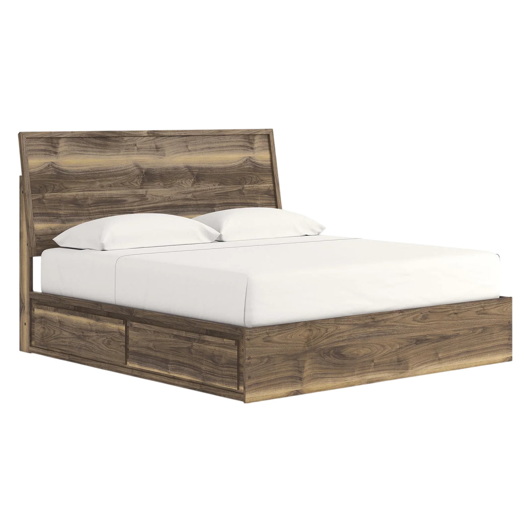 Lit complet en bois/MDF brun noyer avec 4 tiroirs Simple / Double / Grand / Très grand - Chirason