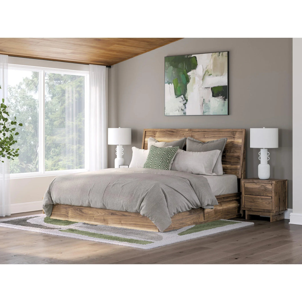 Lit complet en bois/MDF brun noyer avec 4 tiroirs Simple / Double / Grand / Très grand - Chirason