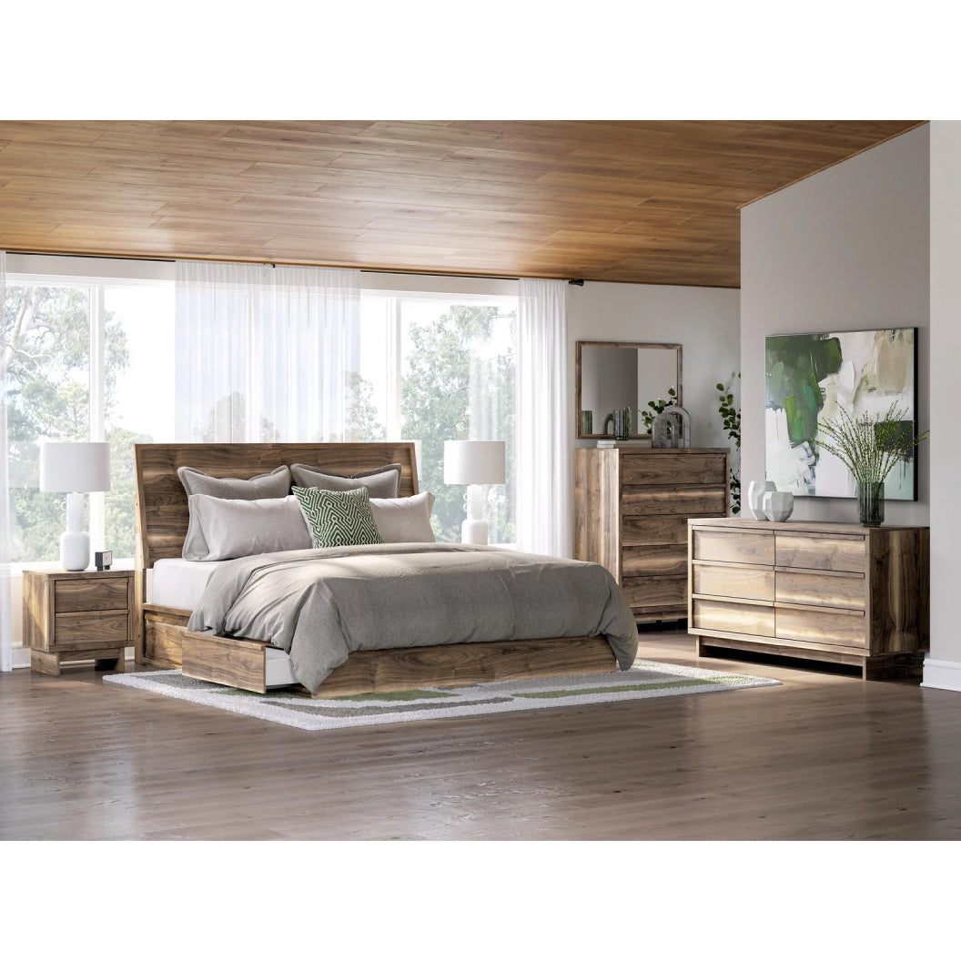 Lit complet en bois/MDF brun noyer avec 4 tiroirs Simple / Double / Grand / Très grand - Chirason