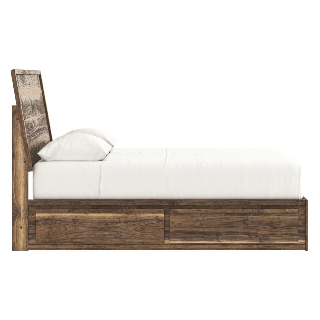 Lit complet en bois/MDF brun noyer avec 4 tiroirs Simple / Double / Grand / Très grand - Chirason