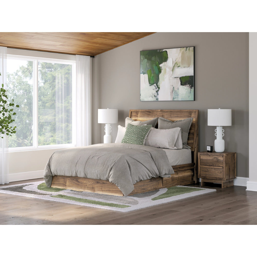 Lit complet en bois/MDF brun noyer avec 4 tiroirs Simple / Double / Grand / Très grand - Chirason