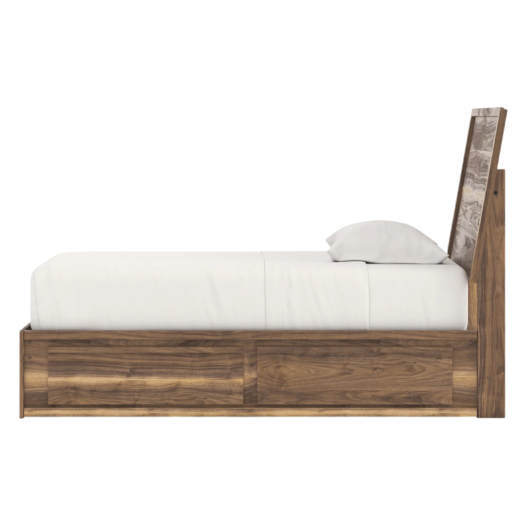 Lit complet en bois/MDF brun noyer avec 4 tiroirs Simple / Double / Grand / Très grand - Chirason