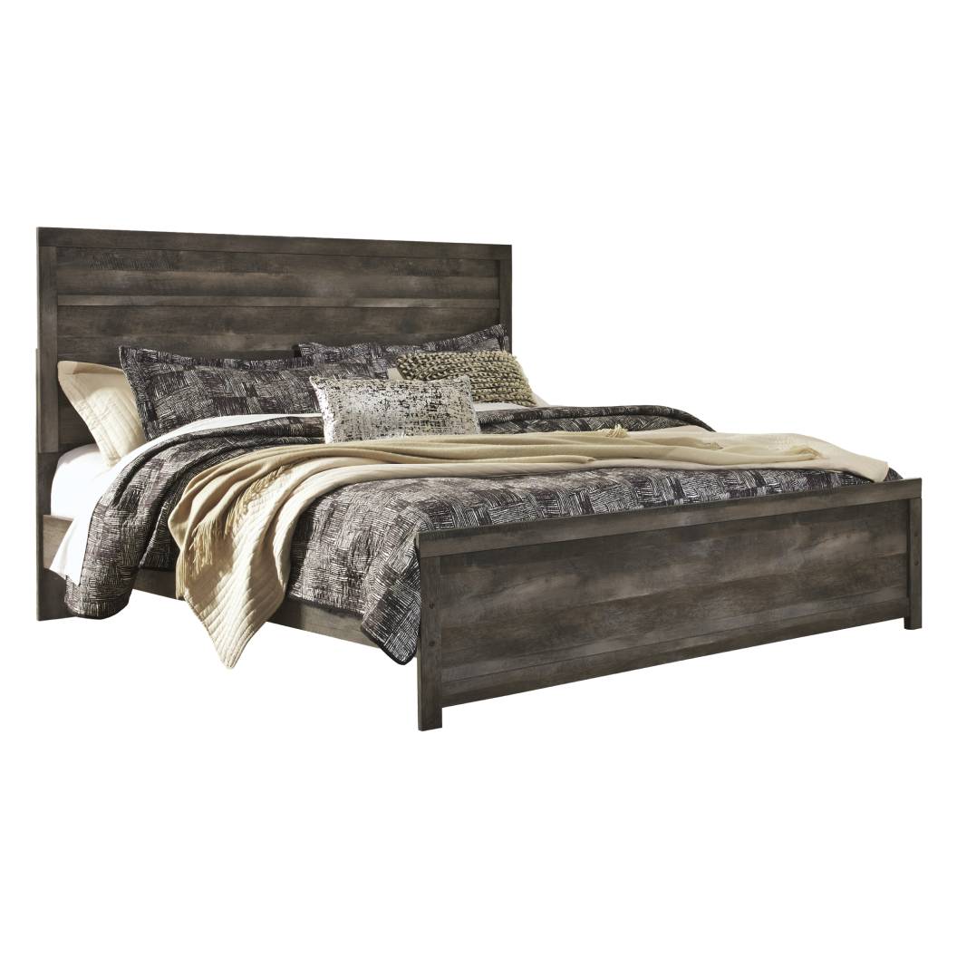 Lit  complet très grand en bois gris - Wynnlow