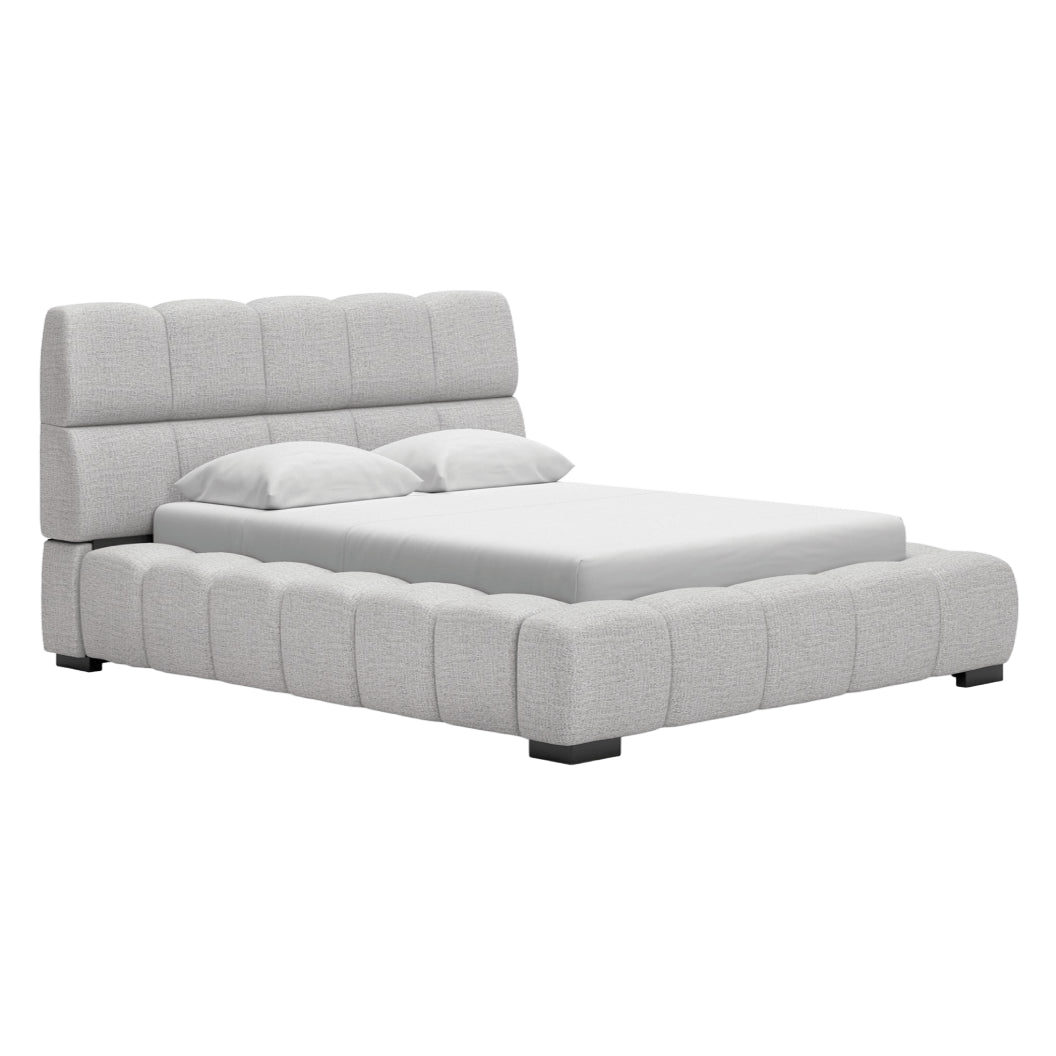 Lit complet rembourré en tissu gris pâle Grand / Très grand - Grendusk