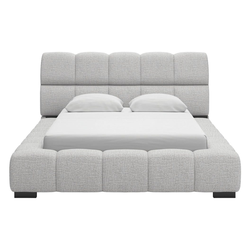 Lit complet rembourré en tissu gris pâle Grand / Très grand - Grendusk