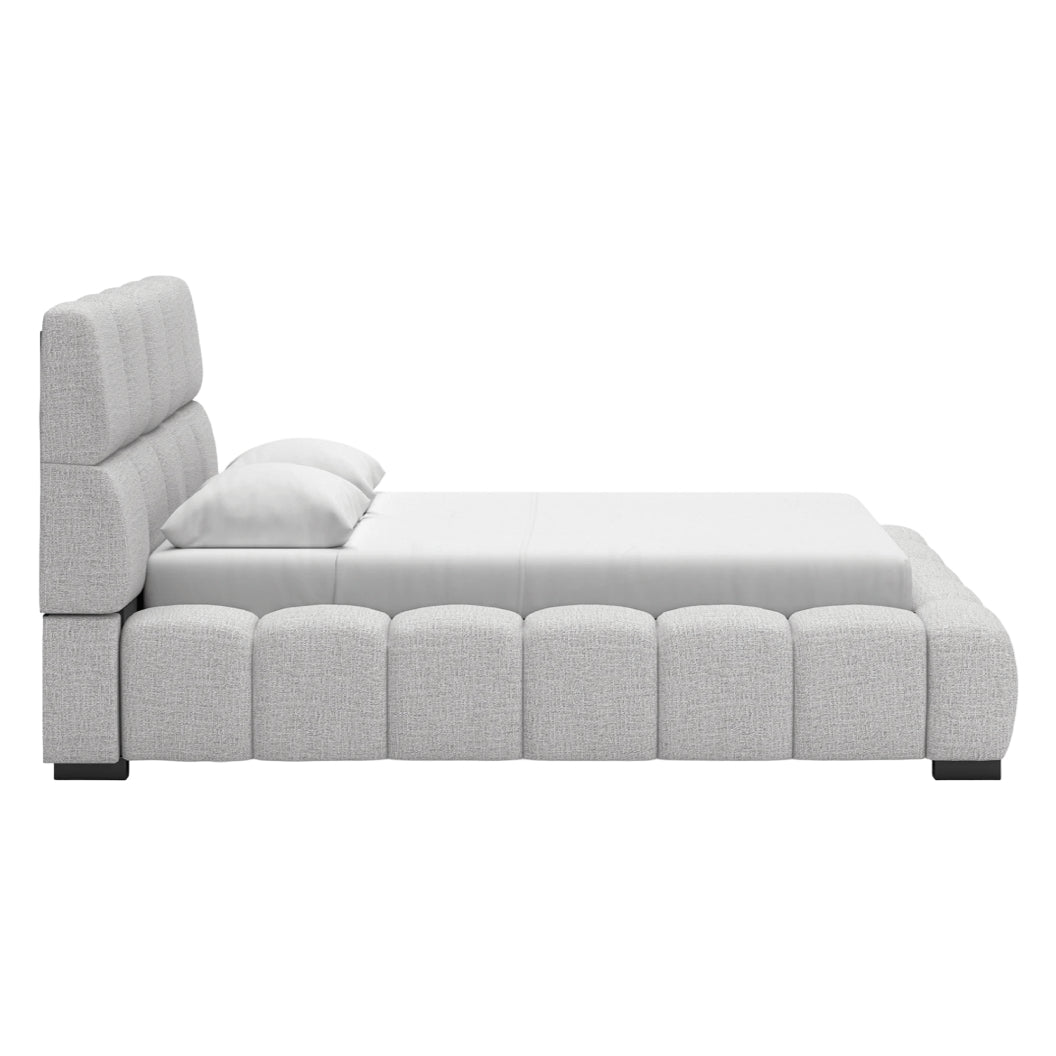 Lit complet rembourré en tissu gris pâle Grand / Très grand - Grendusk