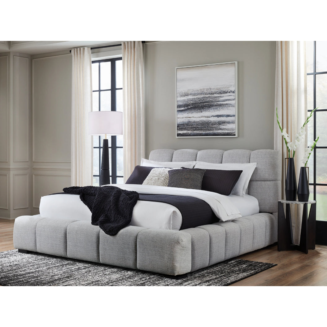 Lit complet rembourré en tissu gris pâle Grand / Très grand - Grendusk