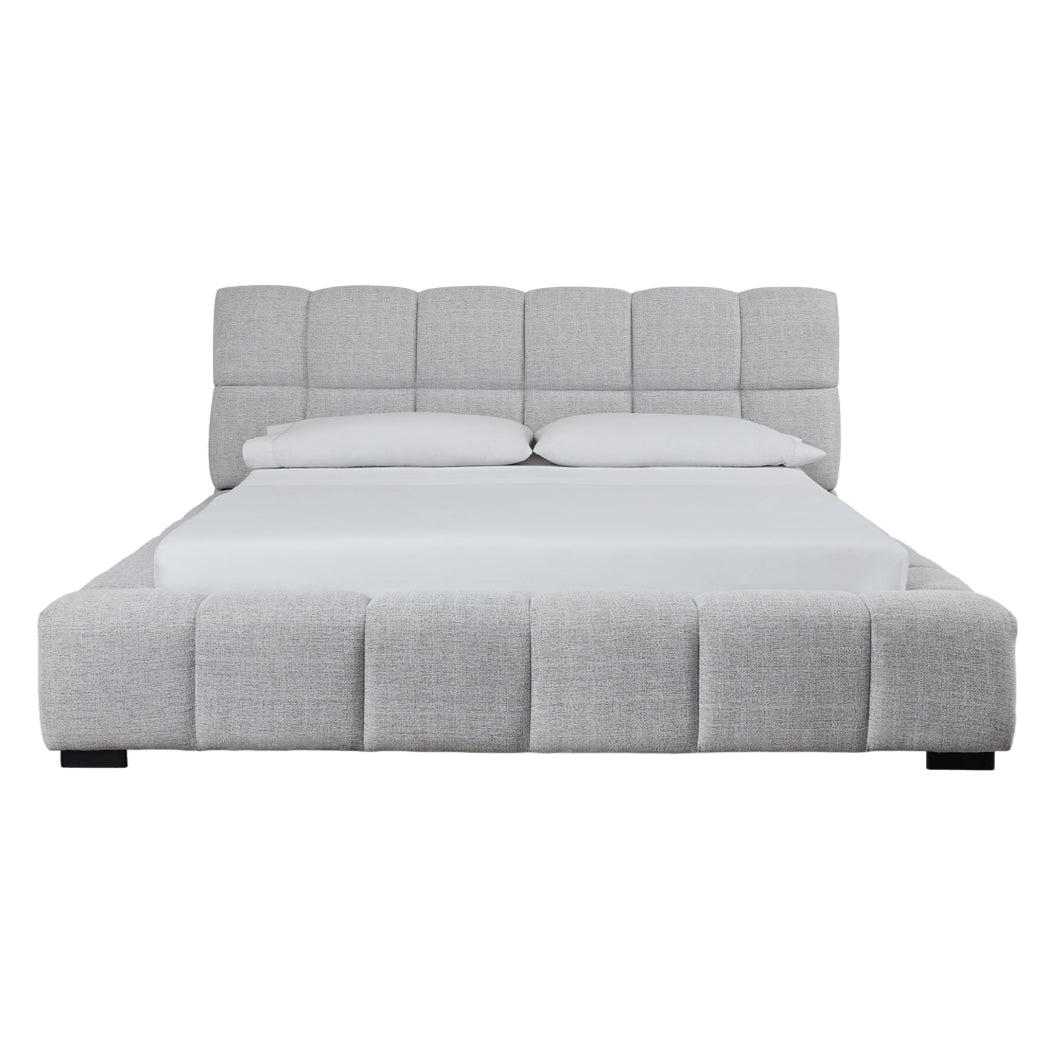 Lit complet rembourré en tissu gris pâle Grand / Très grand - Grendusk