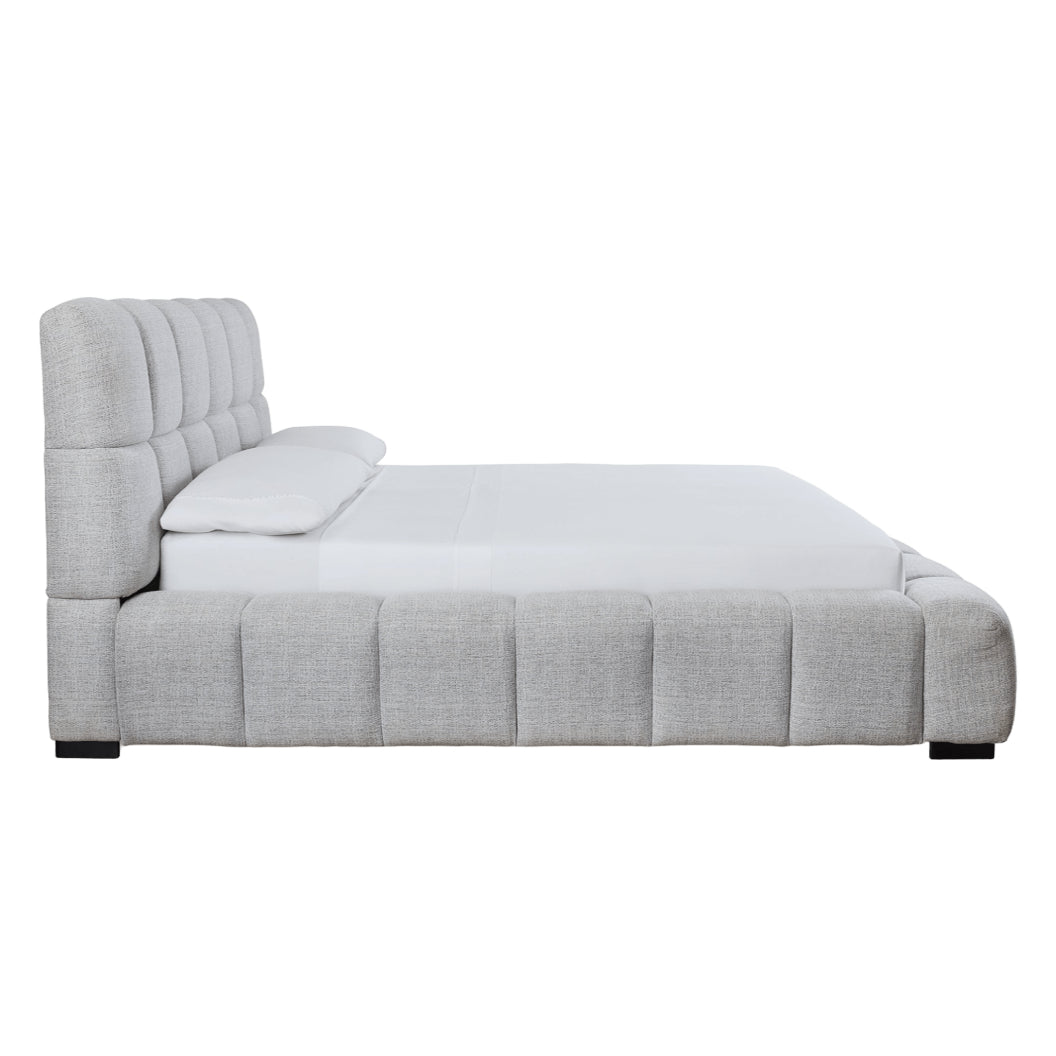 Lit complet rembourré en tissu gris pâle Grand / Très grand - Grendusk