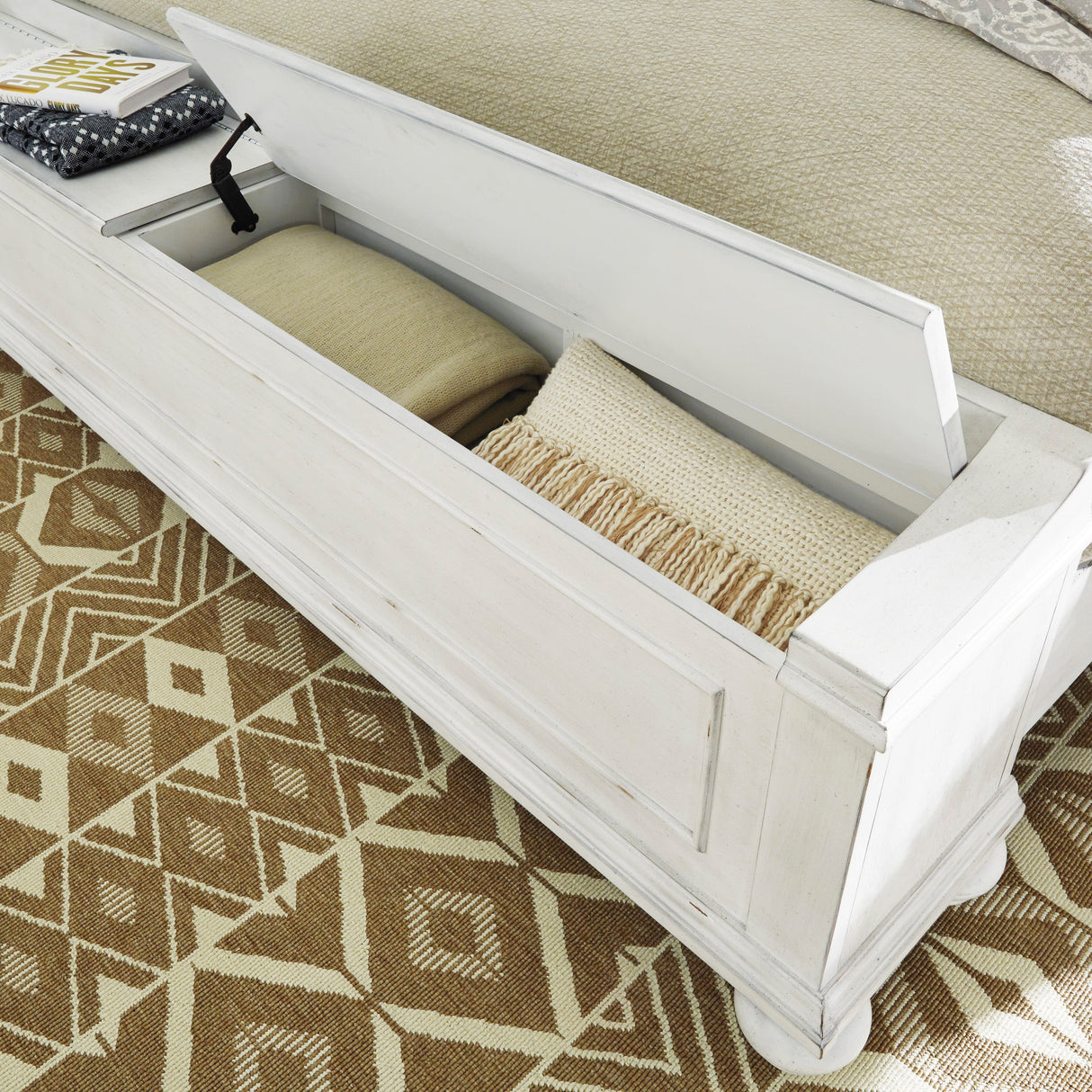 Lit complet en bois/placage blanc avec rangement Grand lit - Kanwyn