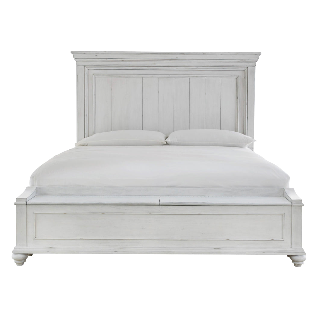 Lit complet Grand avec rangement en bois blanc