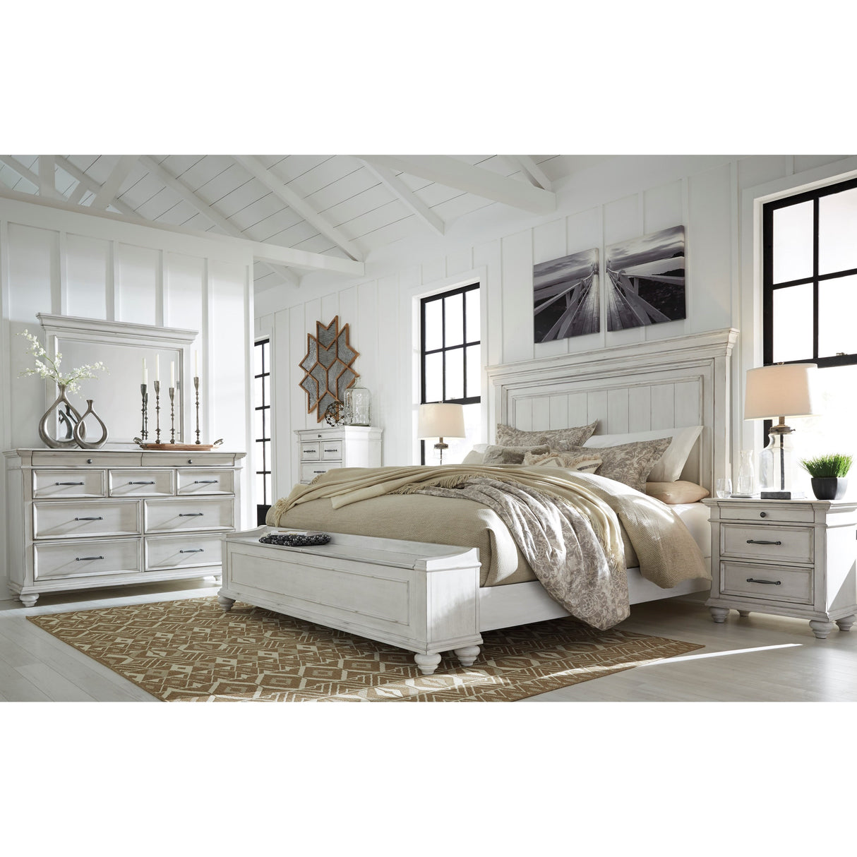 Lit complet Grand avec rangement en bois blanc