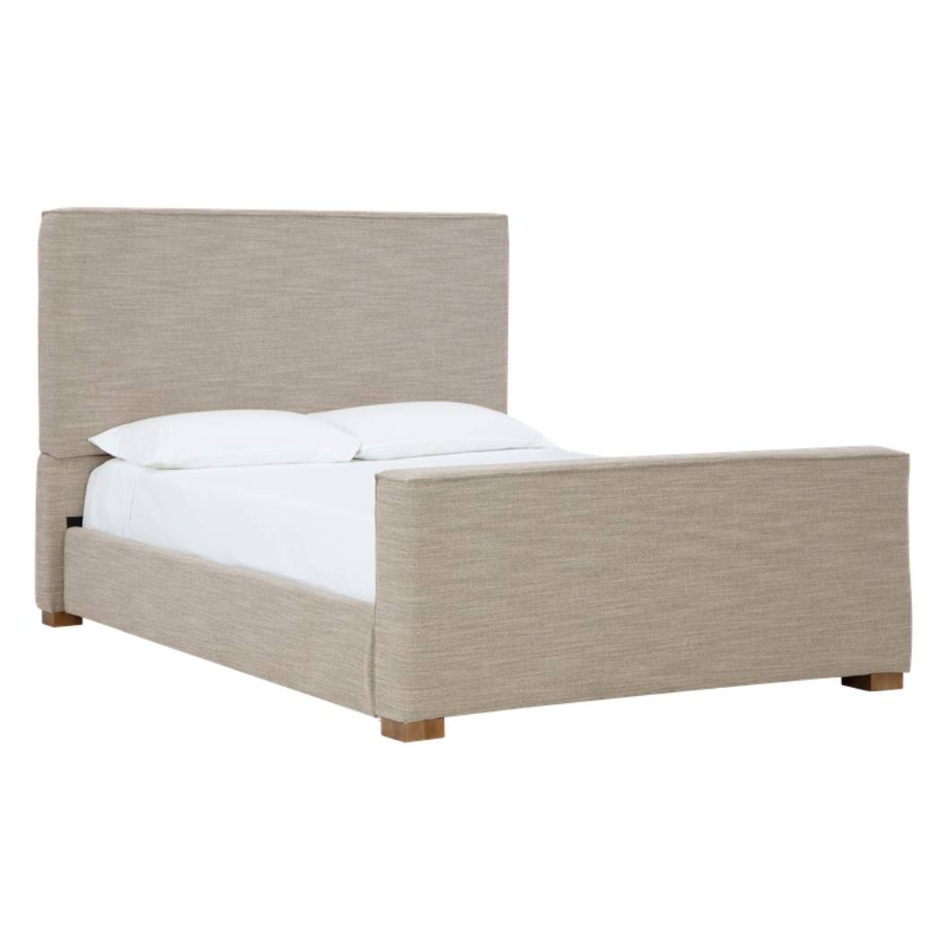 Lit  complet très grand rembourré en tissu beige - Dakmore