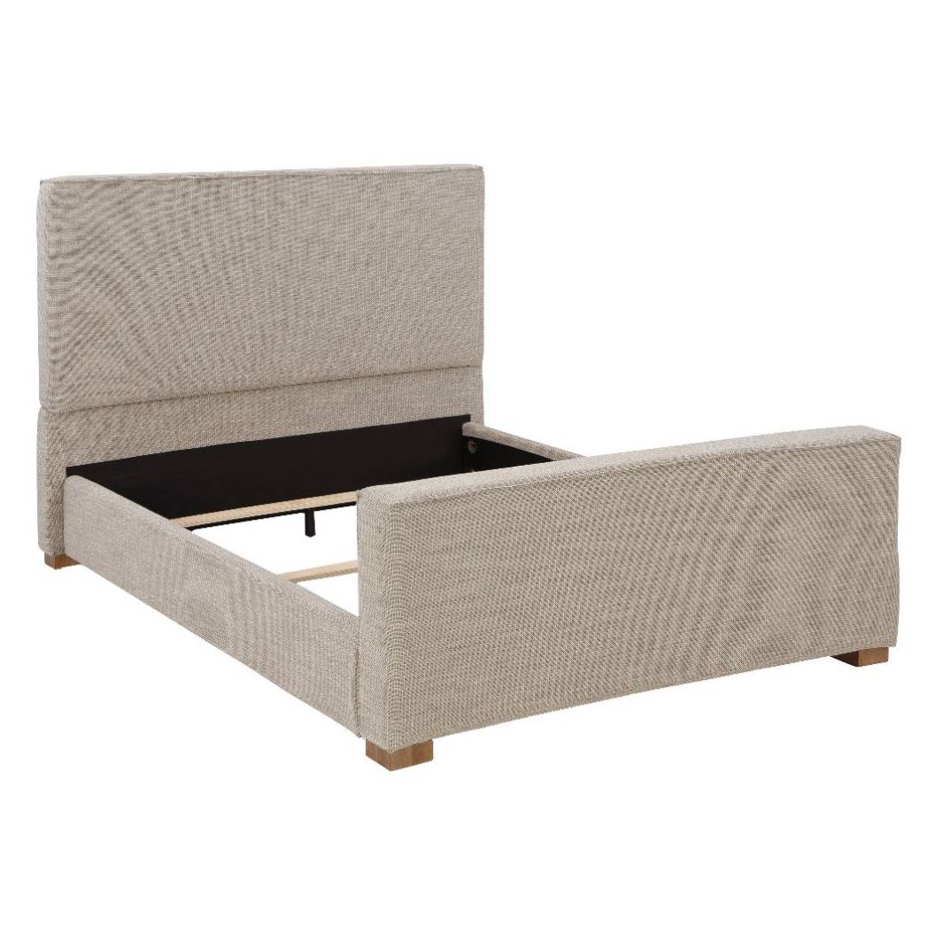 Lit  complet très grand rembourré en tissu beige - Dakmore