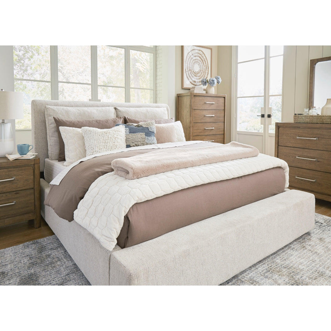 Lit complet rembourré en tissu gris pâle Grand / Très grand - Cabalynn