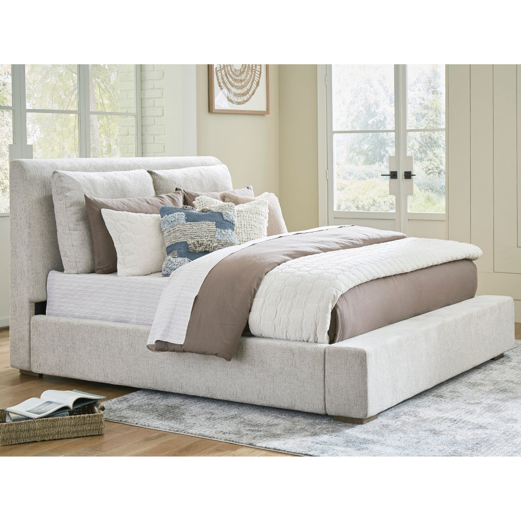 Lit complet rembourré en tissu gris pâle Grand / Très grand - Cabalynn