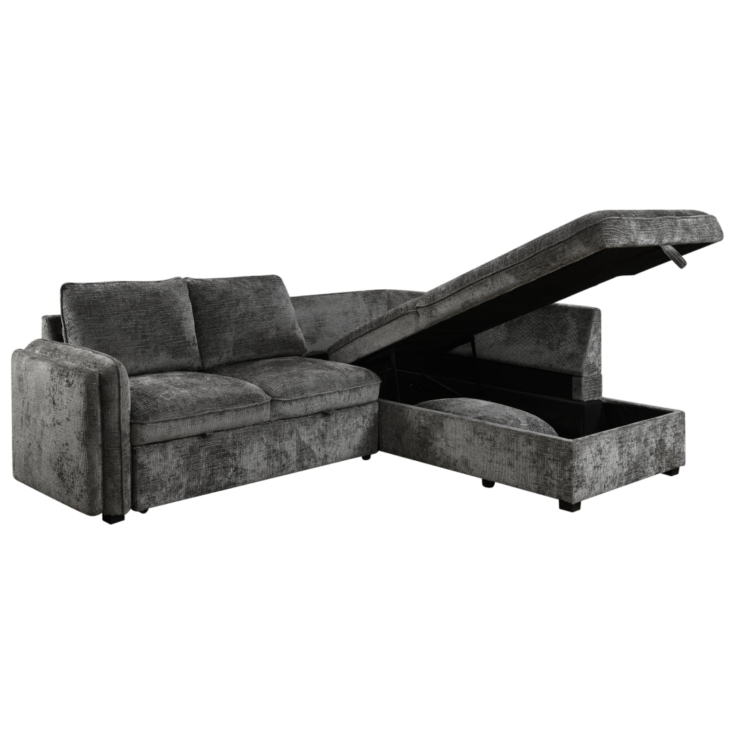 Sectionnel-lit en tissu gris avec rangement - Lansing
