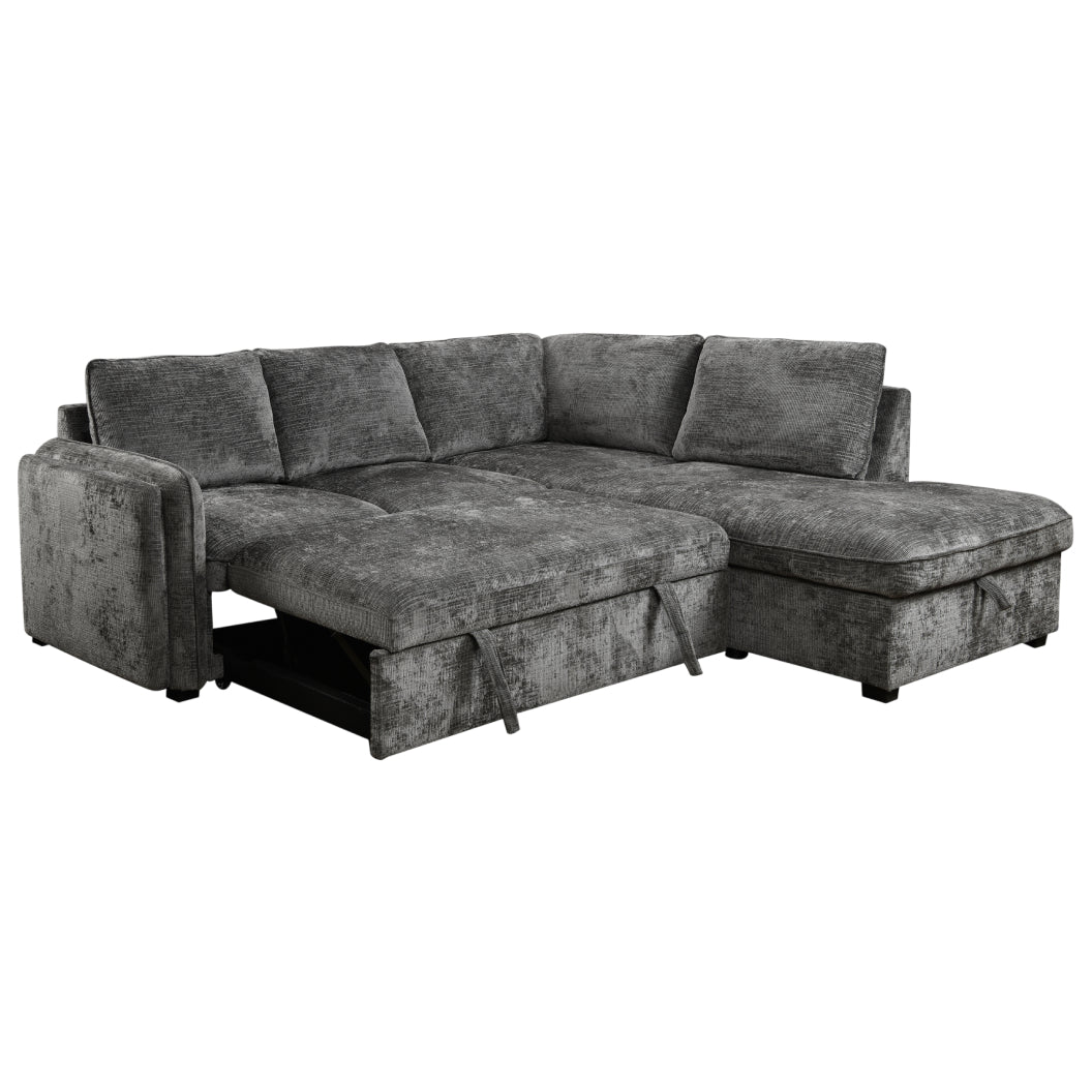 Sectionnel-lit en tissu gris avec rangement - Lansing