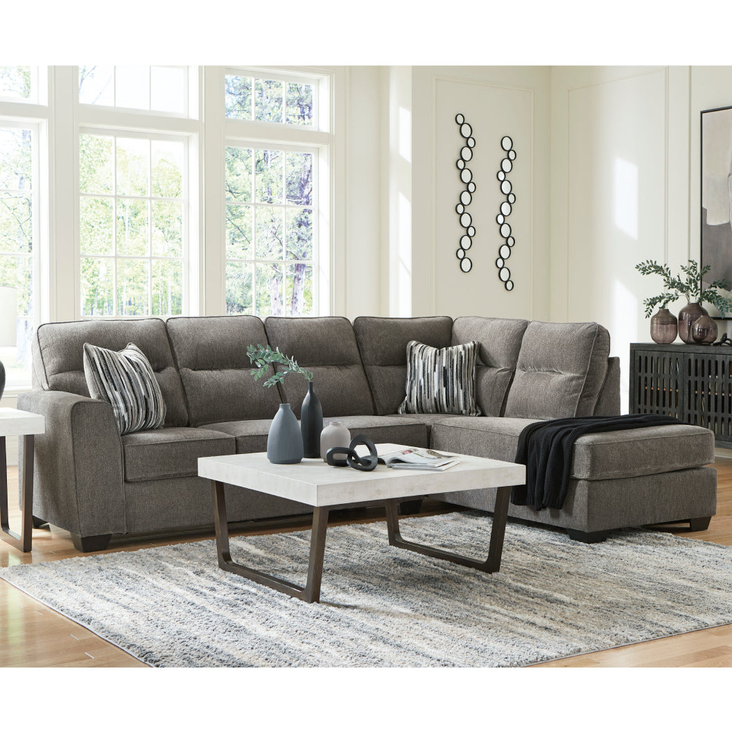 Sectionnel 2 pièces en tissu gris graphite avec chaise longue & 2 coussins - Arendale