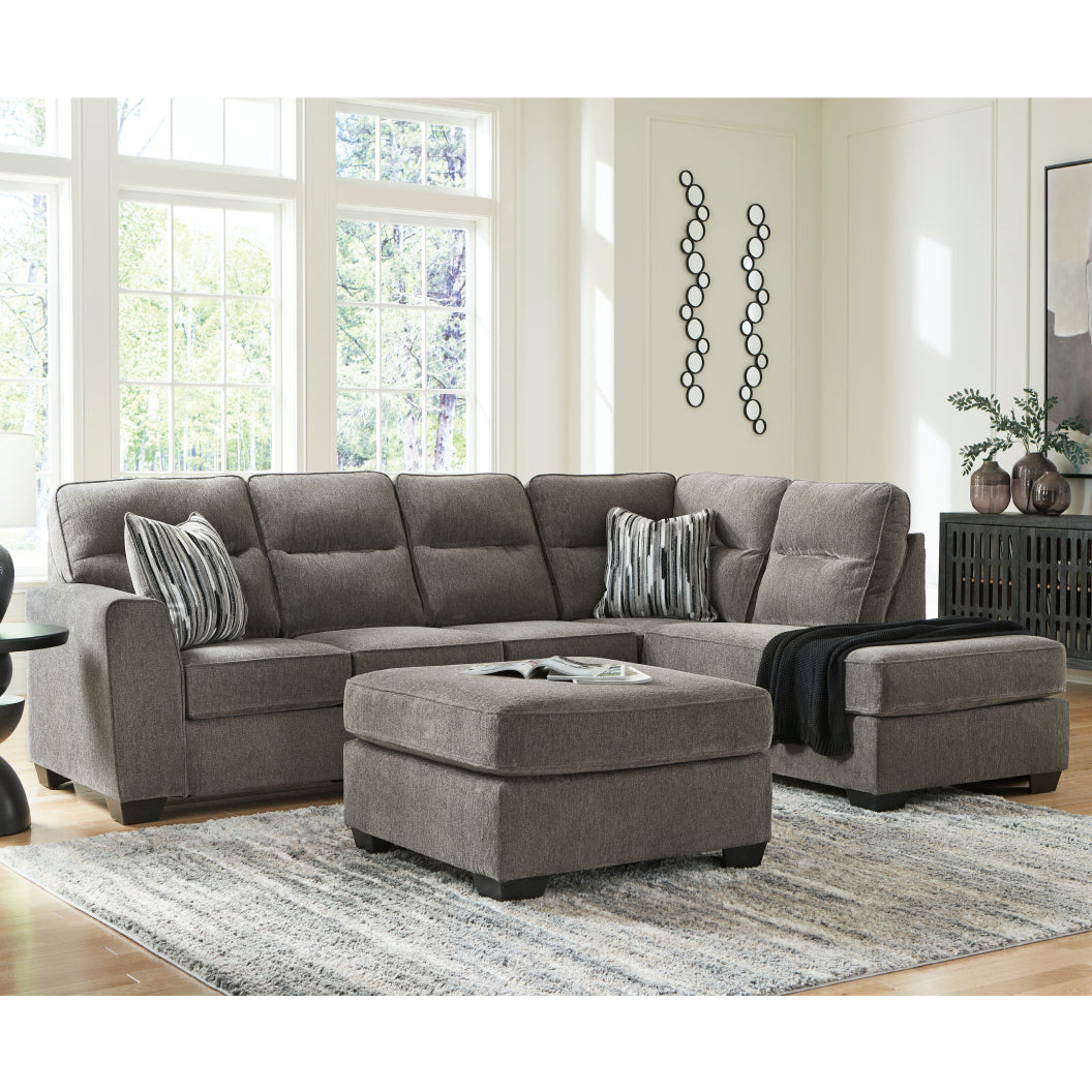 Sectionnel 2 pièces en tissu gris graphite avec chaise longue & 2 coussins - Arendale