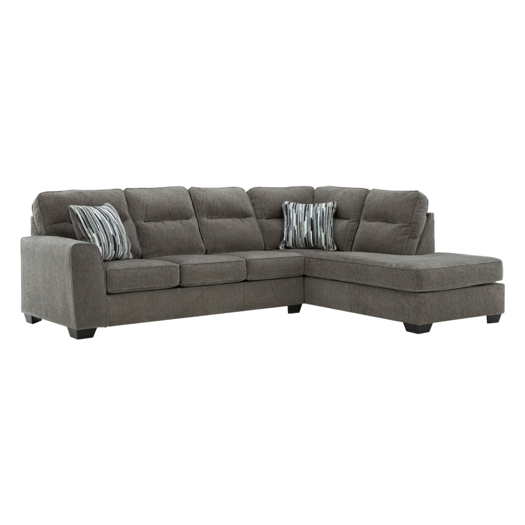 Sectionnel 2 pièces en tissu gris graphite avec chaise longue & 2 coussins - Arendale