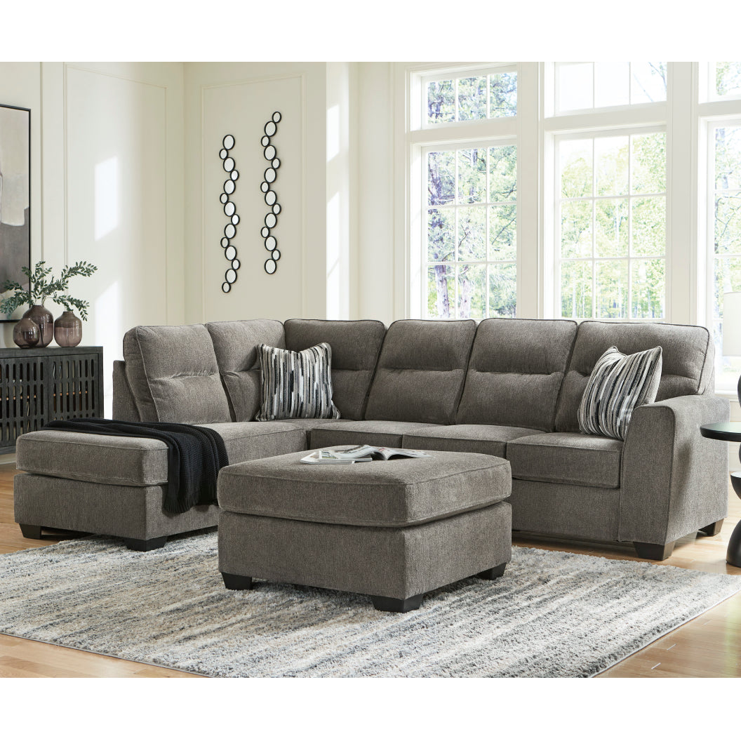 Sectionnel 2 pièces en tissu gris graphite avec chaise longue & 2 coussins - Arendale