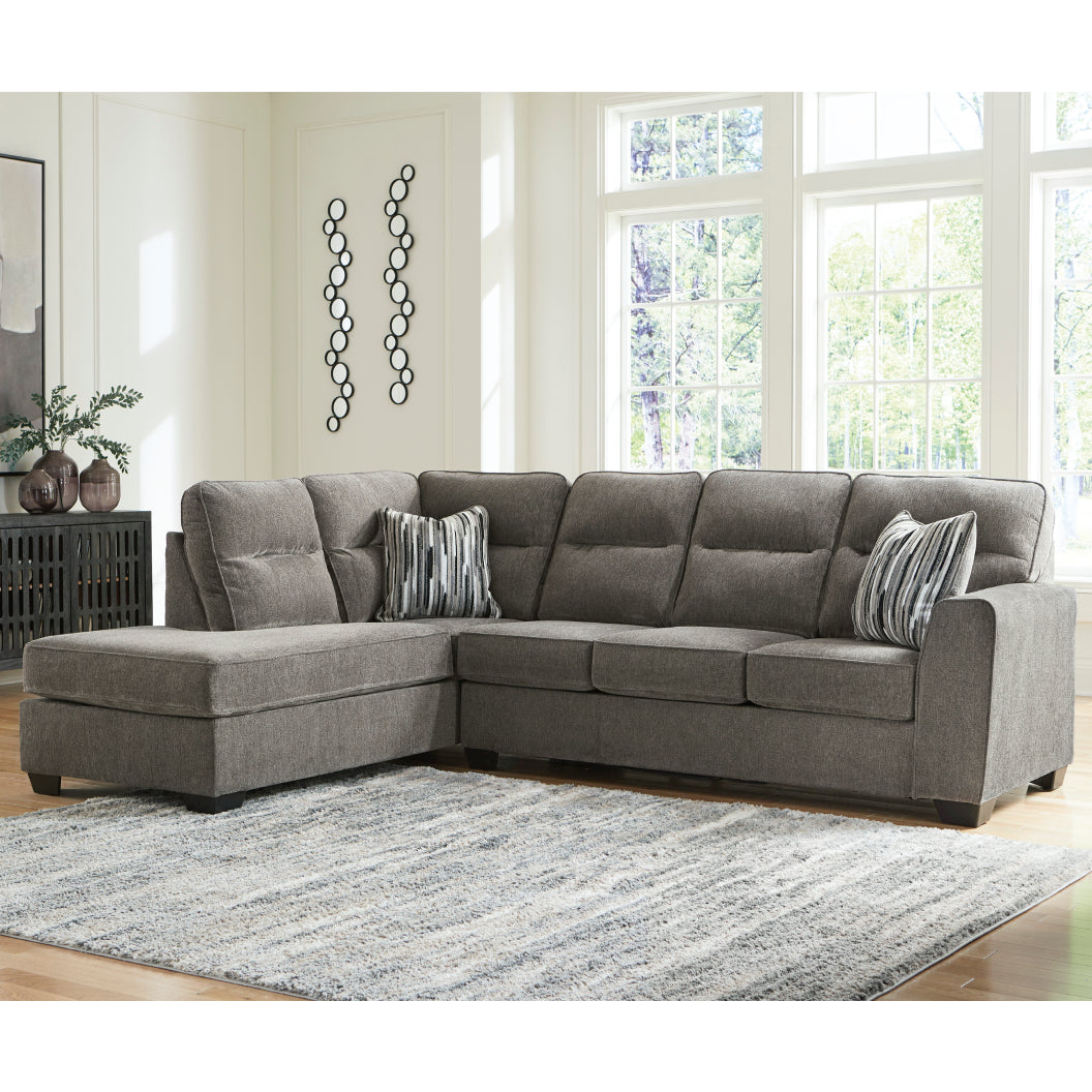 Sectionnel 2 pièces en tissu gris graphite avec chaise longue & 2 coussins - Arendale