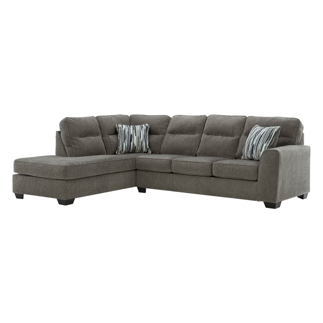 Sectionnel 2 pièces en tissu gris graphite avec chaise longue & 2 coussins - Arendale