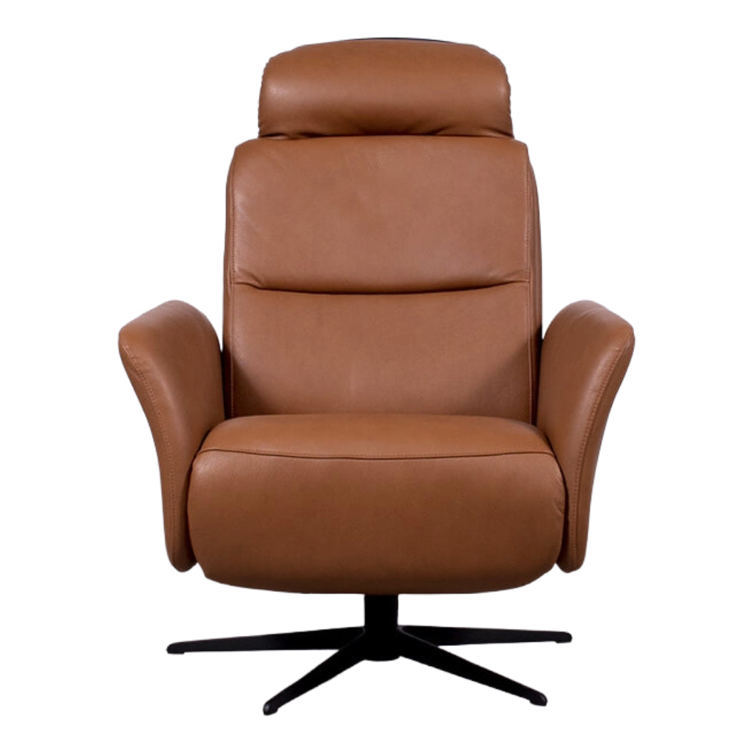 Fauteuil pivotant et inclinable motorisé en cuir tan - Knub