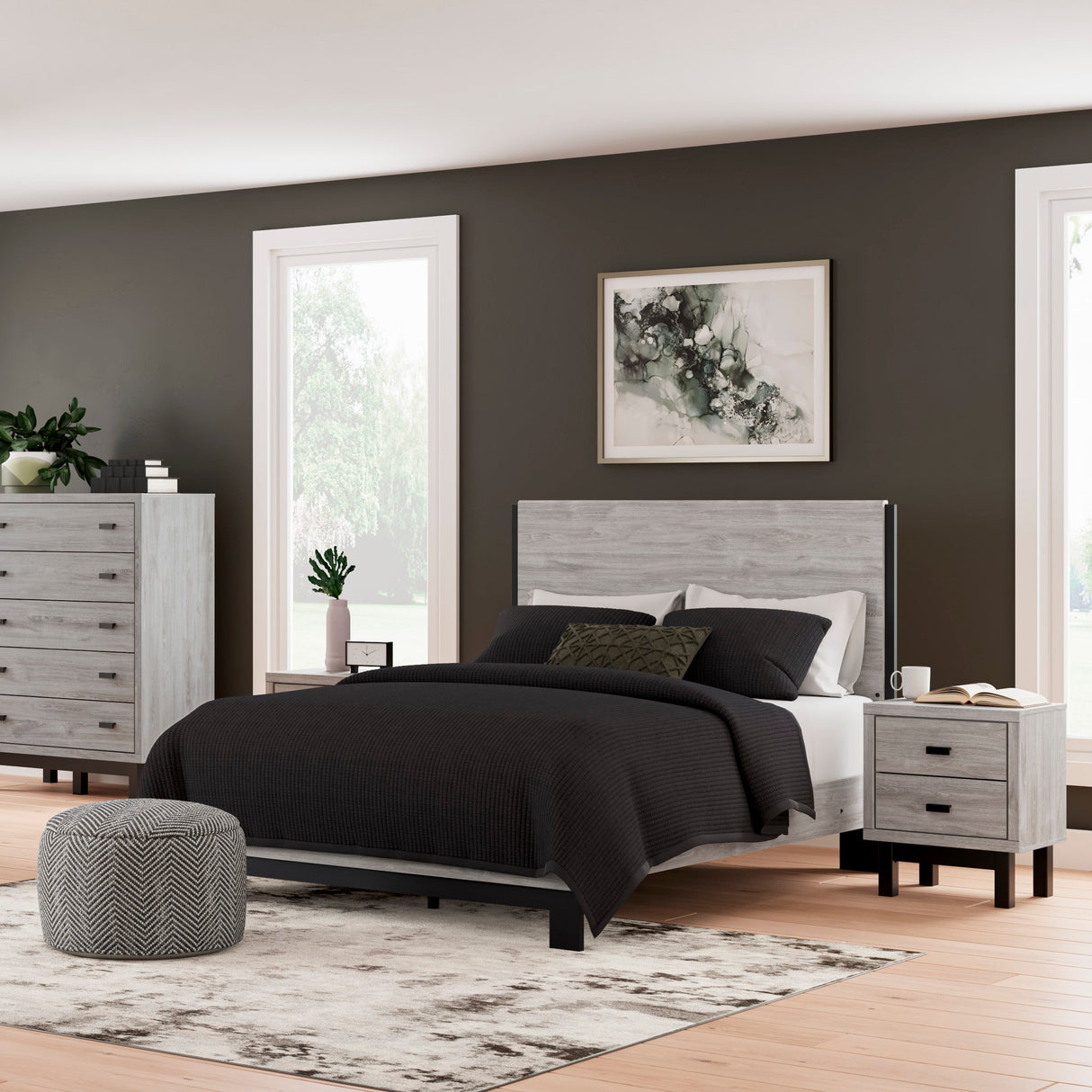 Table de chevet Gris en bois et métal - Vessalli