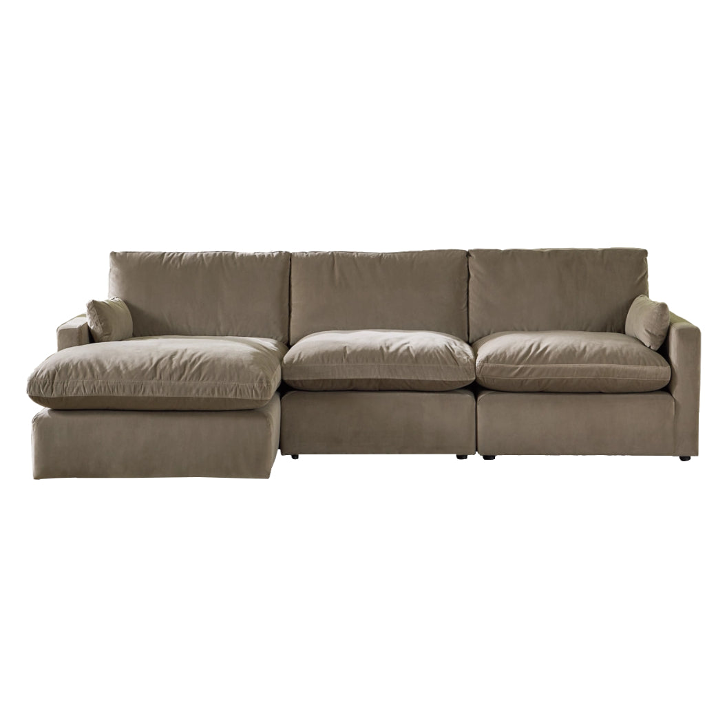 Sectionnel 3 pièces en tissu brun avec chaise longue - Sophie