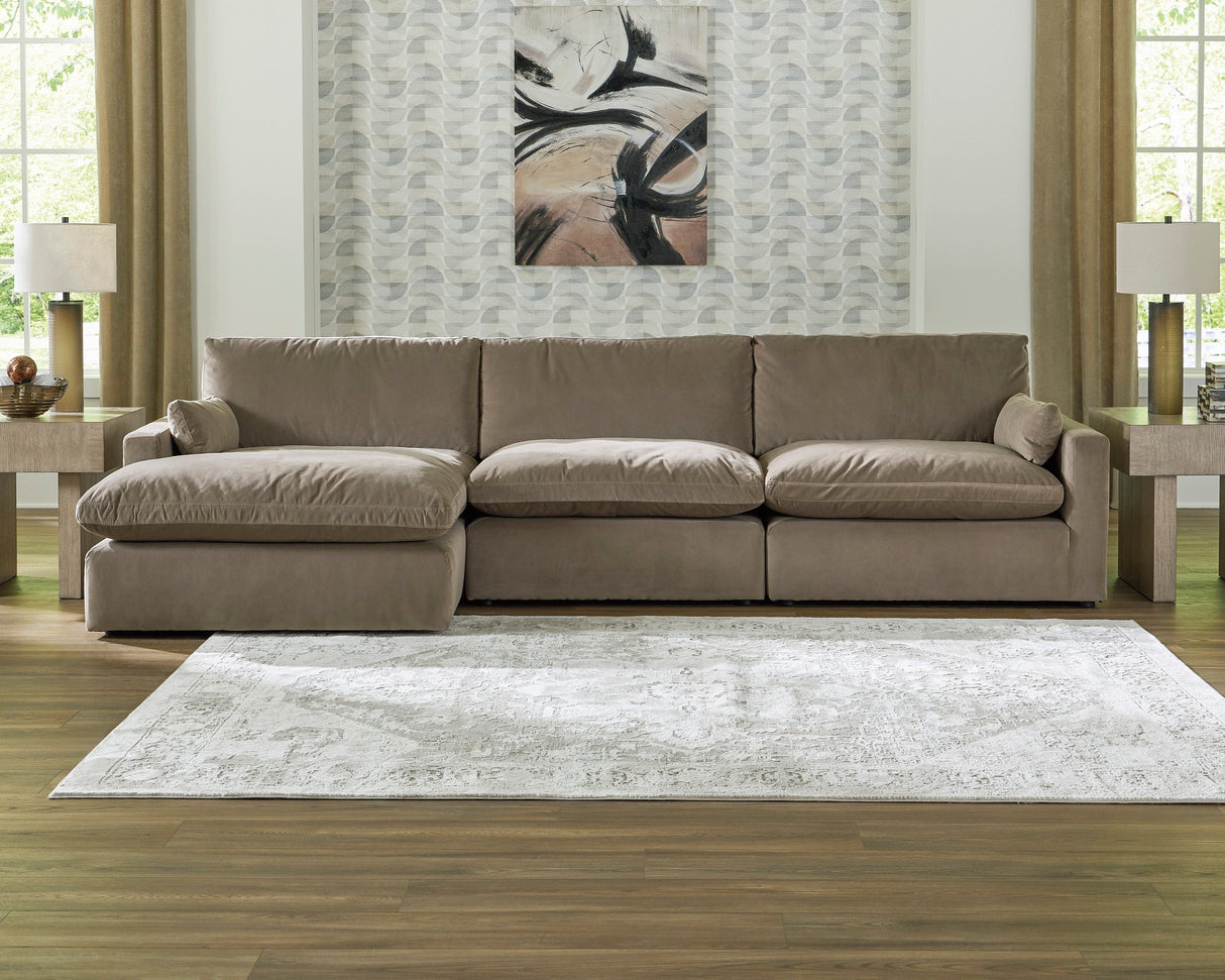 Sectionnel 3 pièces en tissu brun avec chaise longue - Sophie