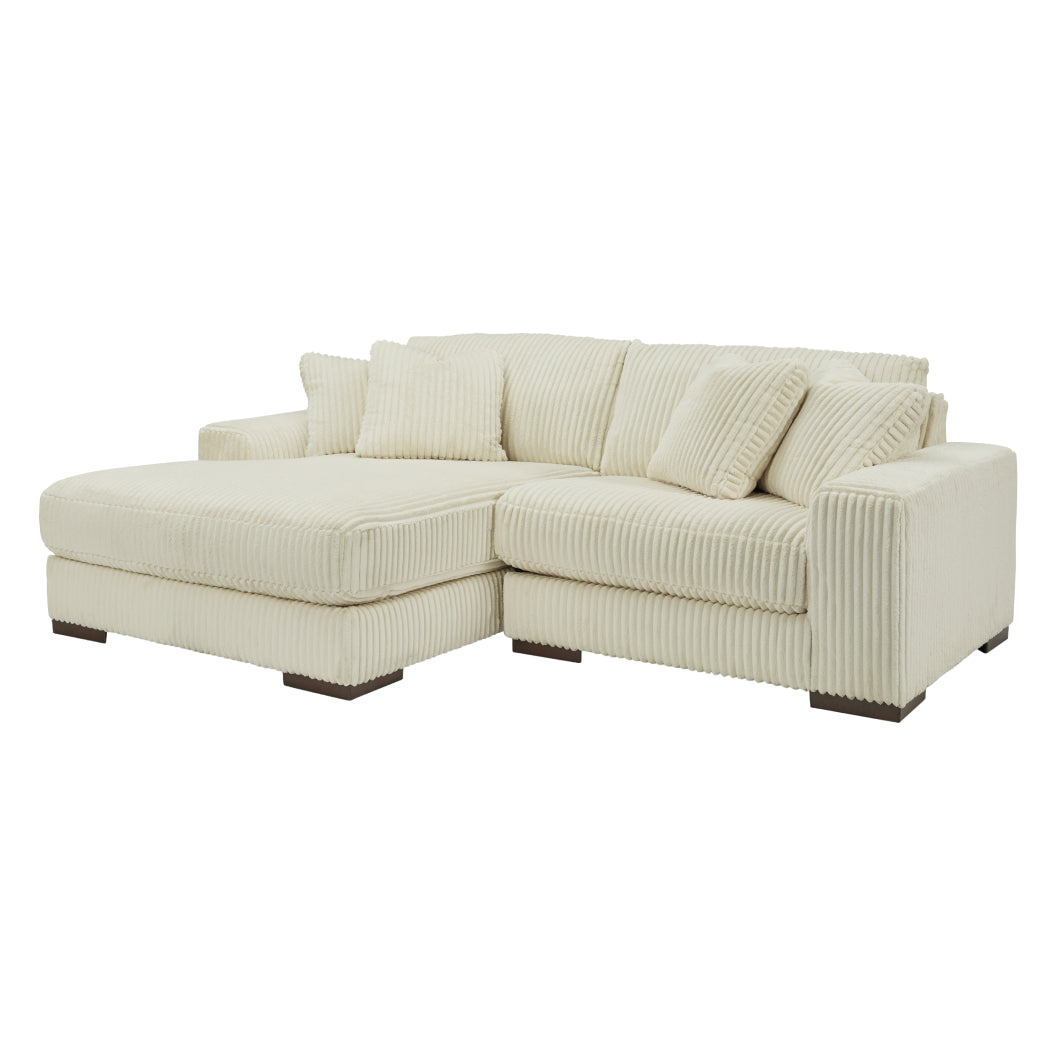 Sectionnel 2 pièces en tissu texturé avec chaise longue et coussins - Lindyn