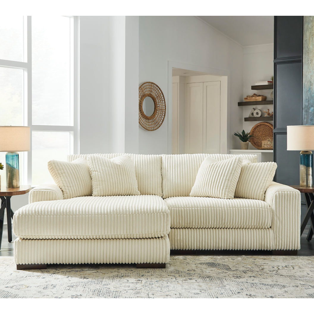 Sectionnel 2 pièces en tissu texturé avec chaise longue et coussins - Lindyn