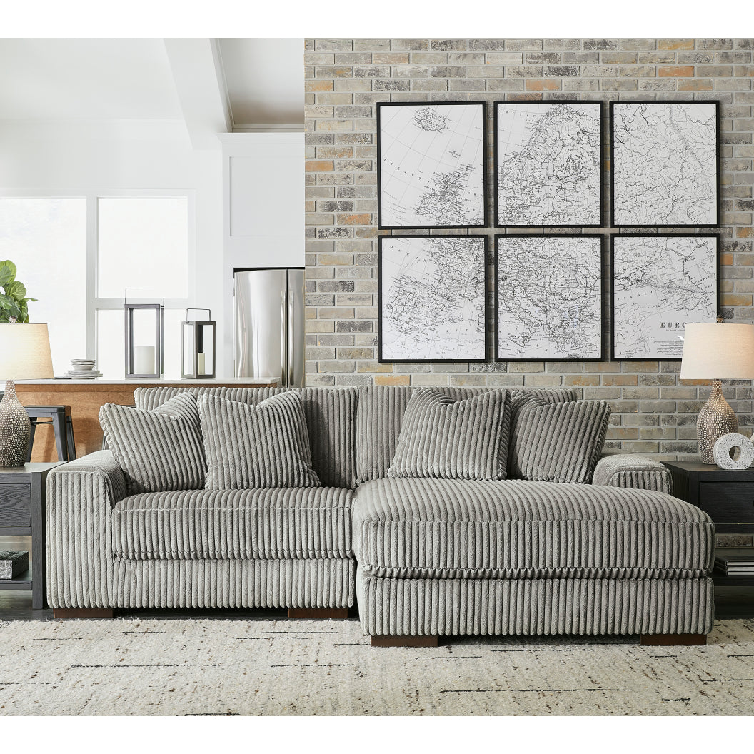 Sectionnel 2 pièces en tissu texturé avec chaise longue et coussins - Lindyn
