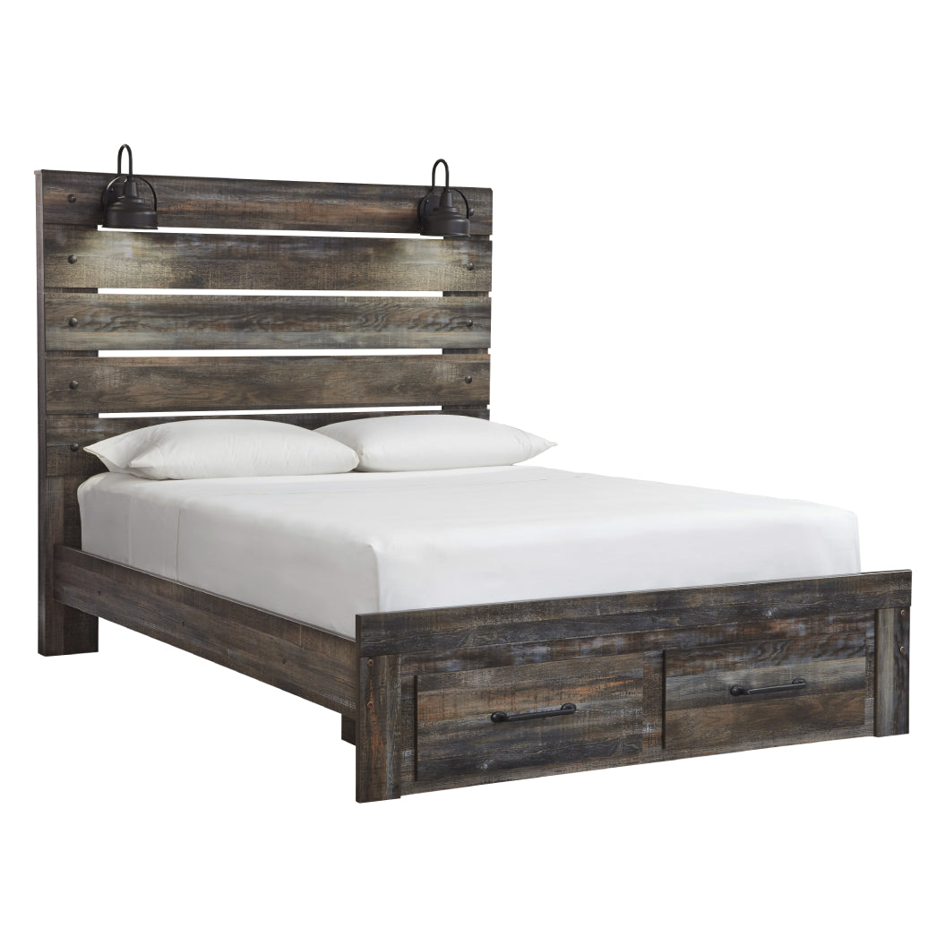 Lit complet Grand avec rangement en bois gris