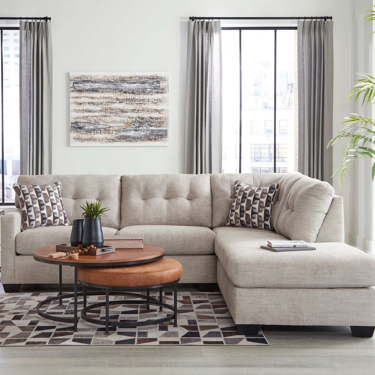 Sectionnel surdimensionné 2 pièces en tissu avec chaise longue - Mahoney