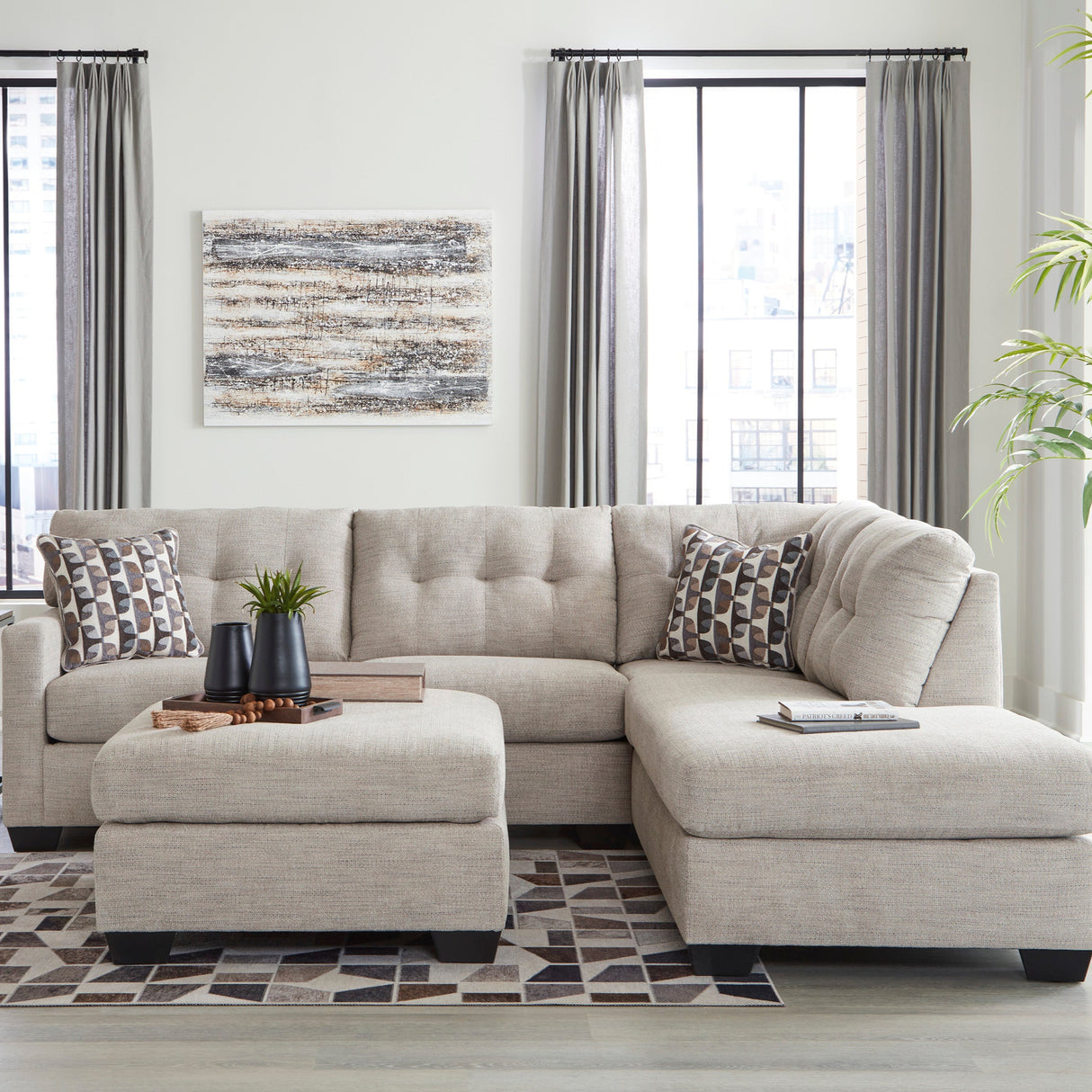 Sectionnel surdimensionné 2 pièces en tissu avec chaise longue - Mahoney