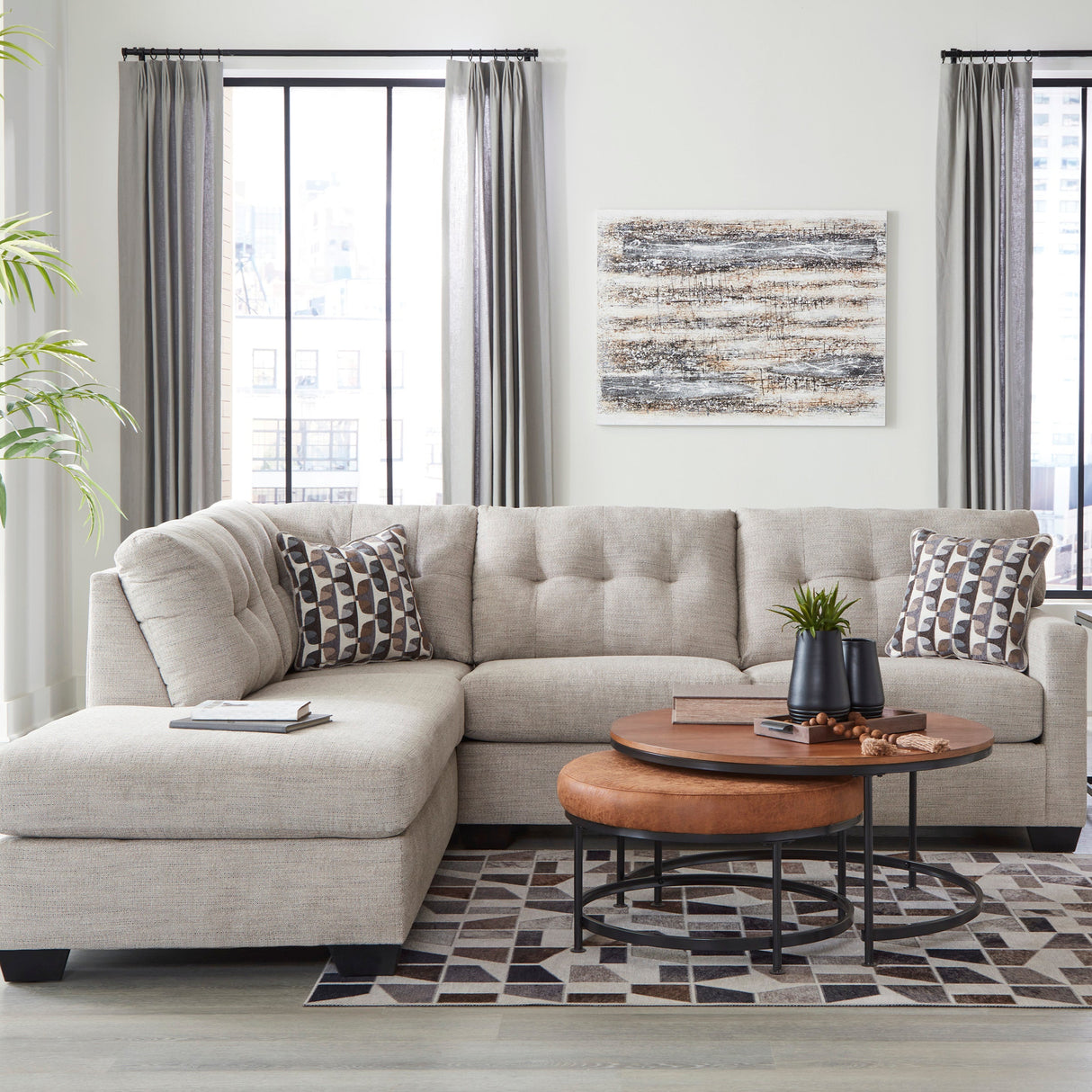 Sectionnel surdimensionné 2 pièces en tissu avec chaise longue - Mahoney