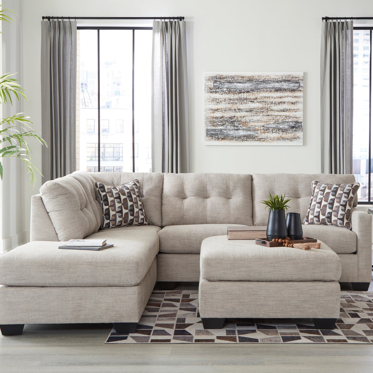 Sectionnel surdimensionné 2 pièces en tissu avec chaise longue - Mahoney