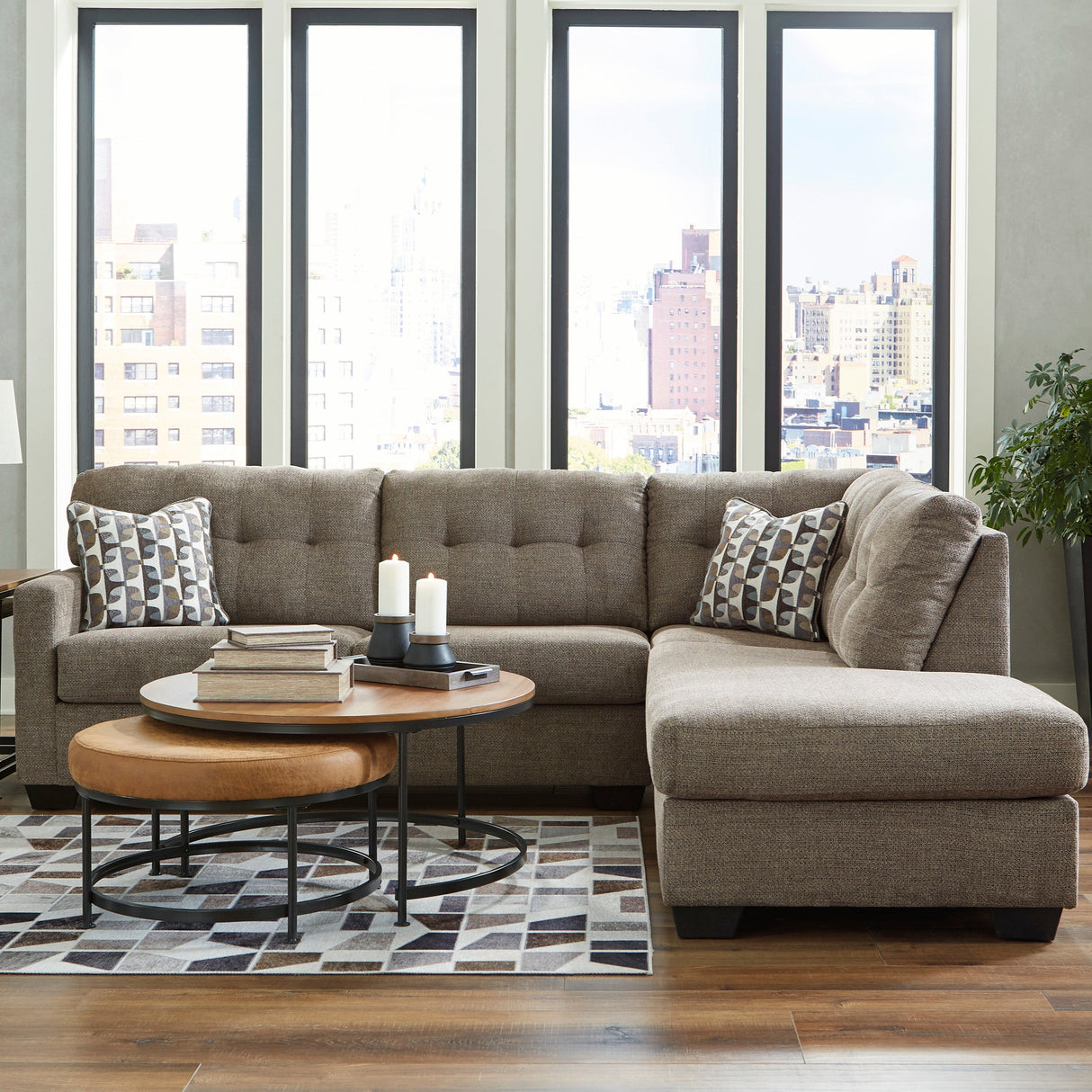 Sectionnel surdimensionné 2 pièces en tissu avec chaise longue - Mahoney