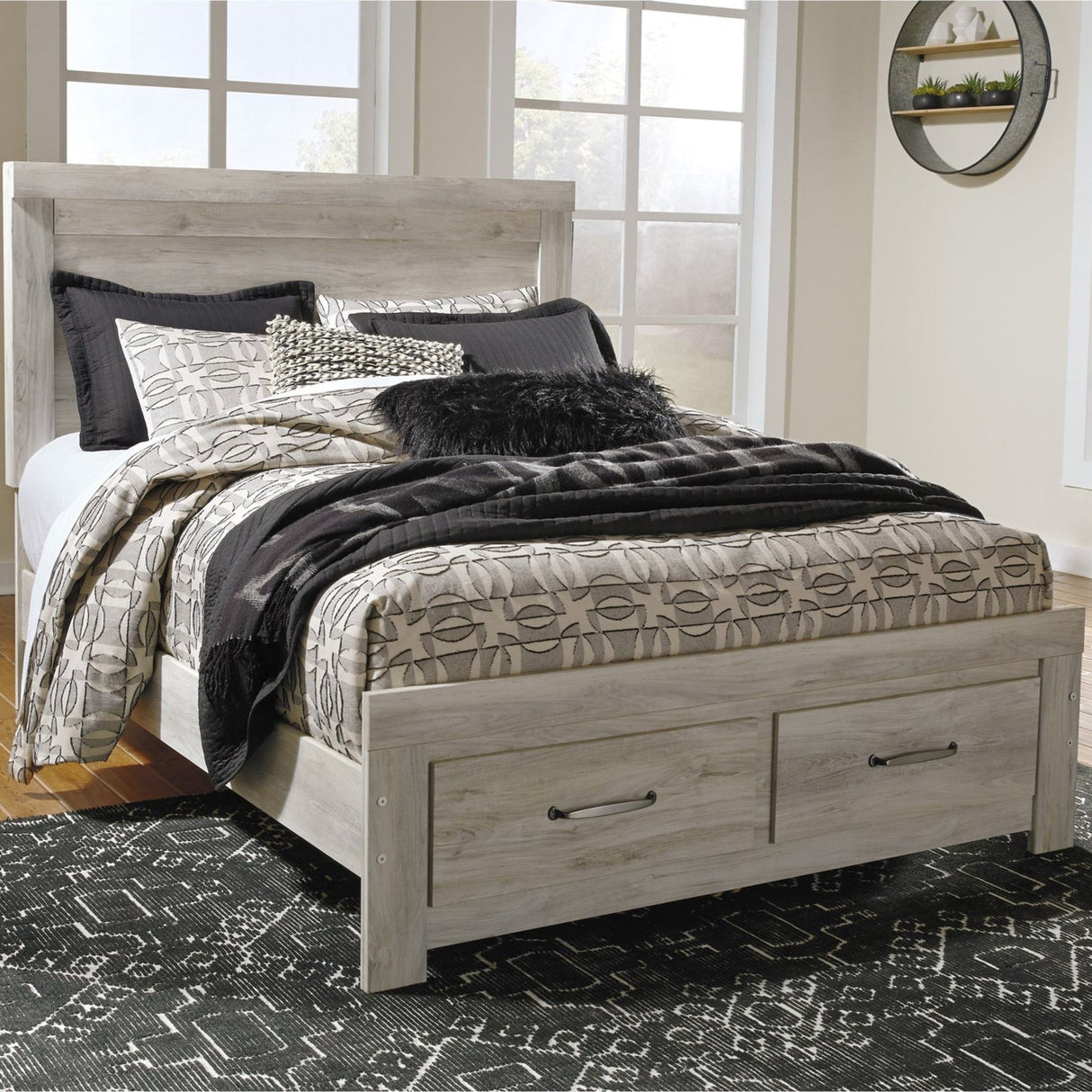 Lit complet en bois/placage blanc avec rangement Grand / Très grand - Bellaby