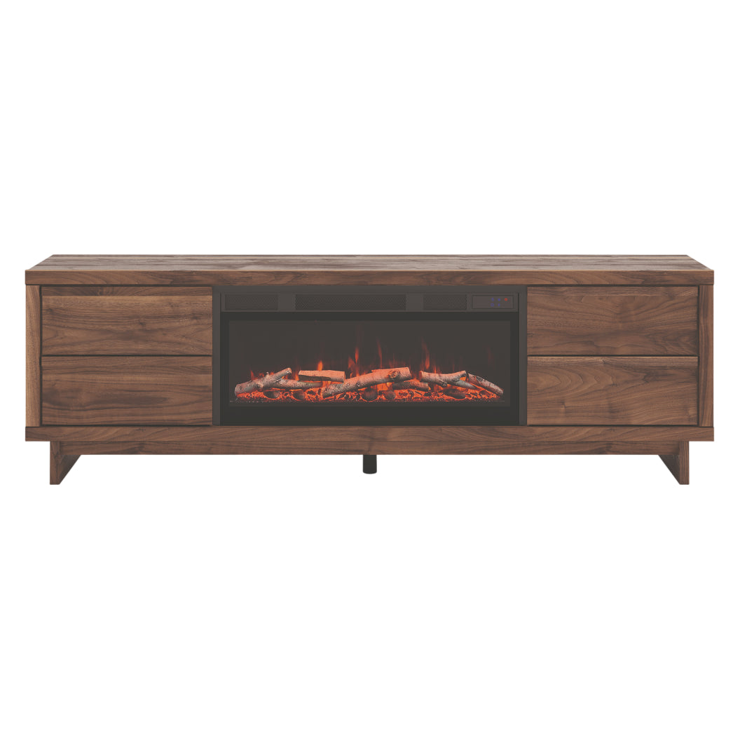 Meuble de télévision XL en bois/MDF brun avec foyer électrique - Zadilyn