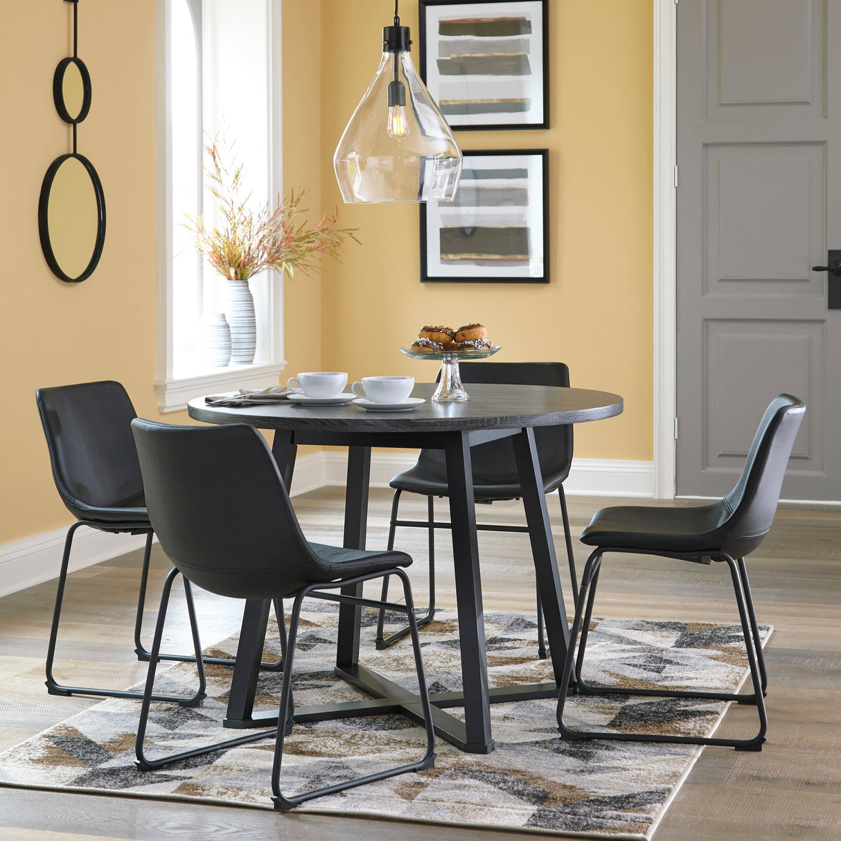 Ensemble de salle à manger avec 4 chaises aspect cuir - Centiar