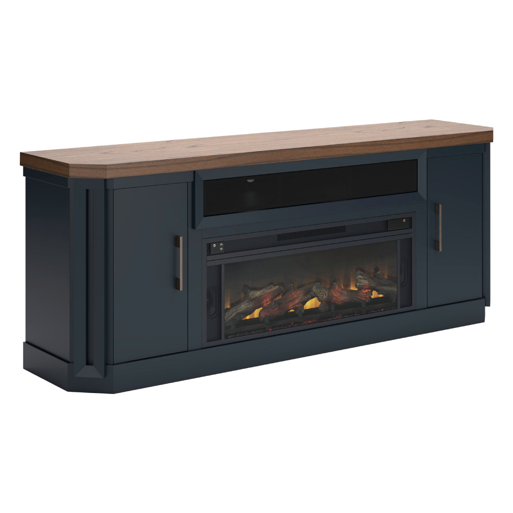 Meuble de télévision en bois et placage bicolore avec foyer électrique - Lanocken