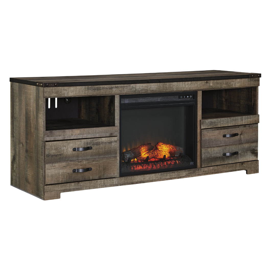 Meuble de télévision en placage rustique avec foyer électrique - Trinell
