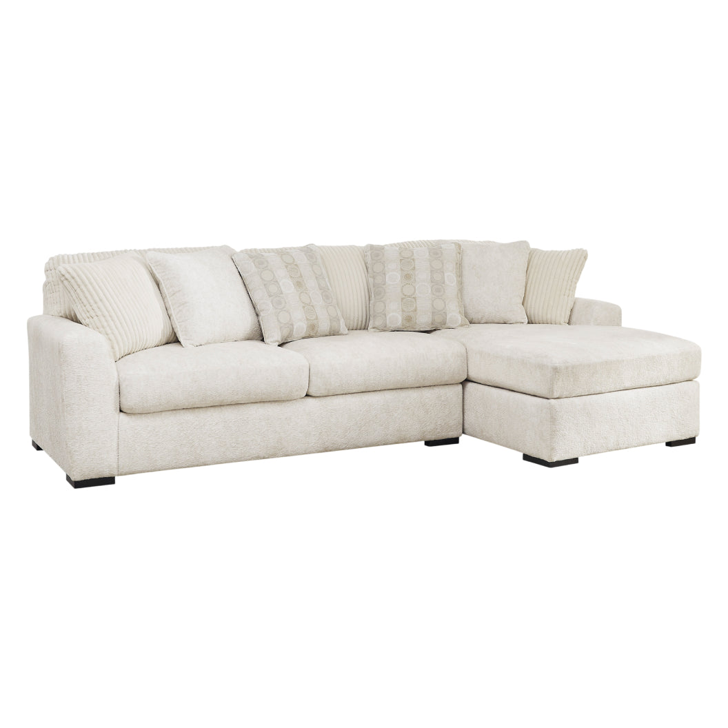 Sofa en tissu ivoire avec chaise longue & coussins - Chessington