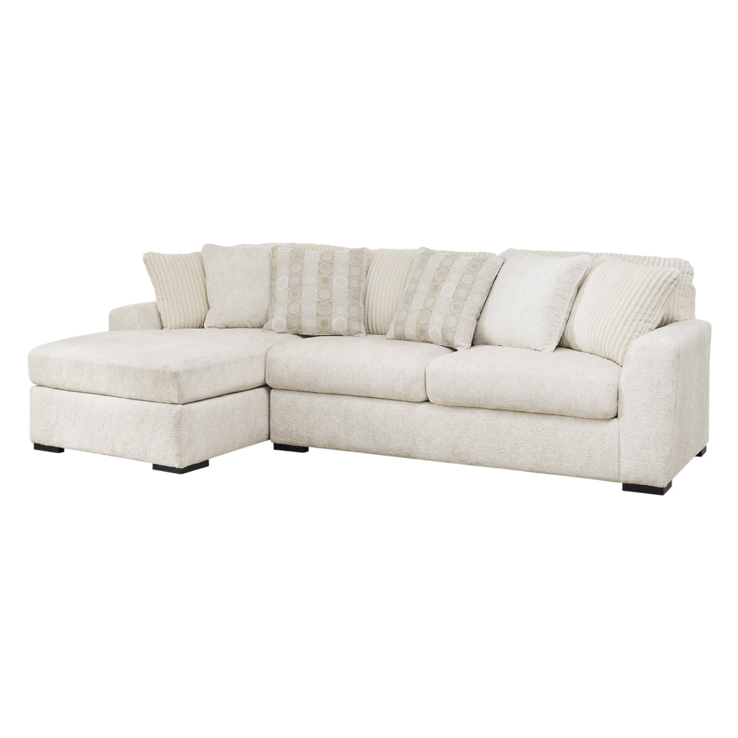 Sofa en tissu ivoire avec chaise longue & coussins - Chessington