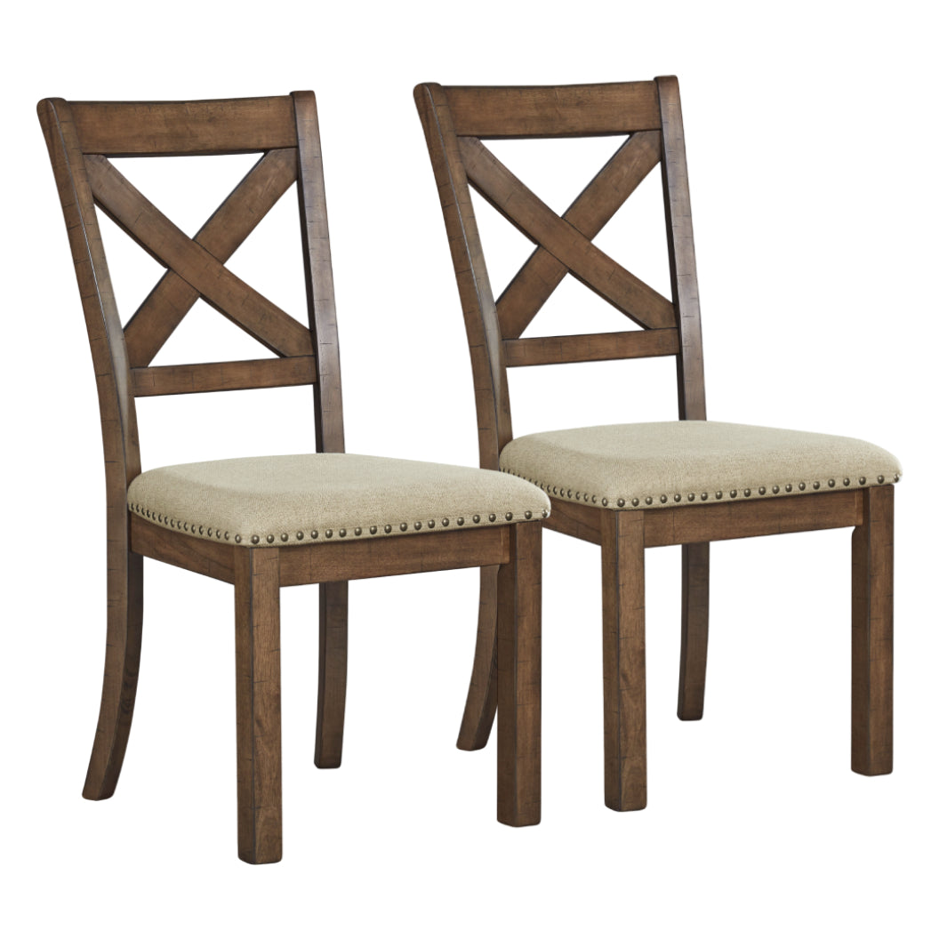 Ensemble de 2 chaises de salle à manger en bois avec assise rembourrée en tissu beige - Moriville