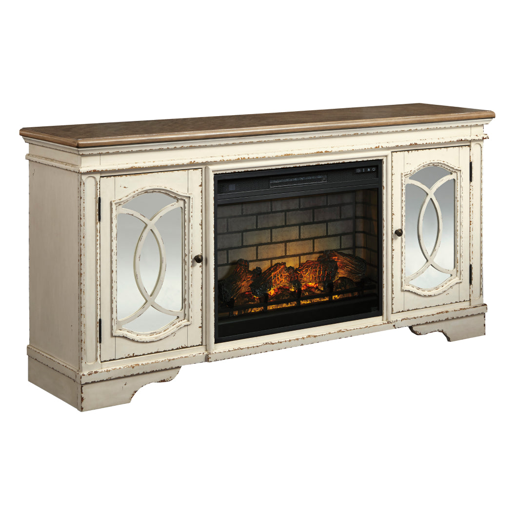 Meuble de télévision en bois et placage bicolore avec foyer électrique - Realyn